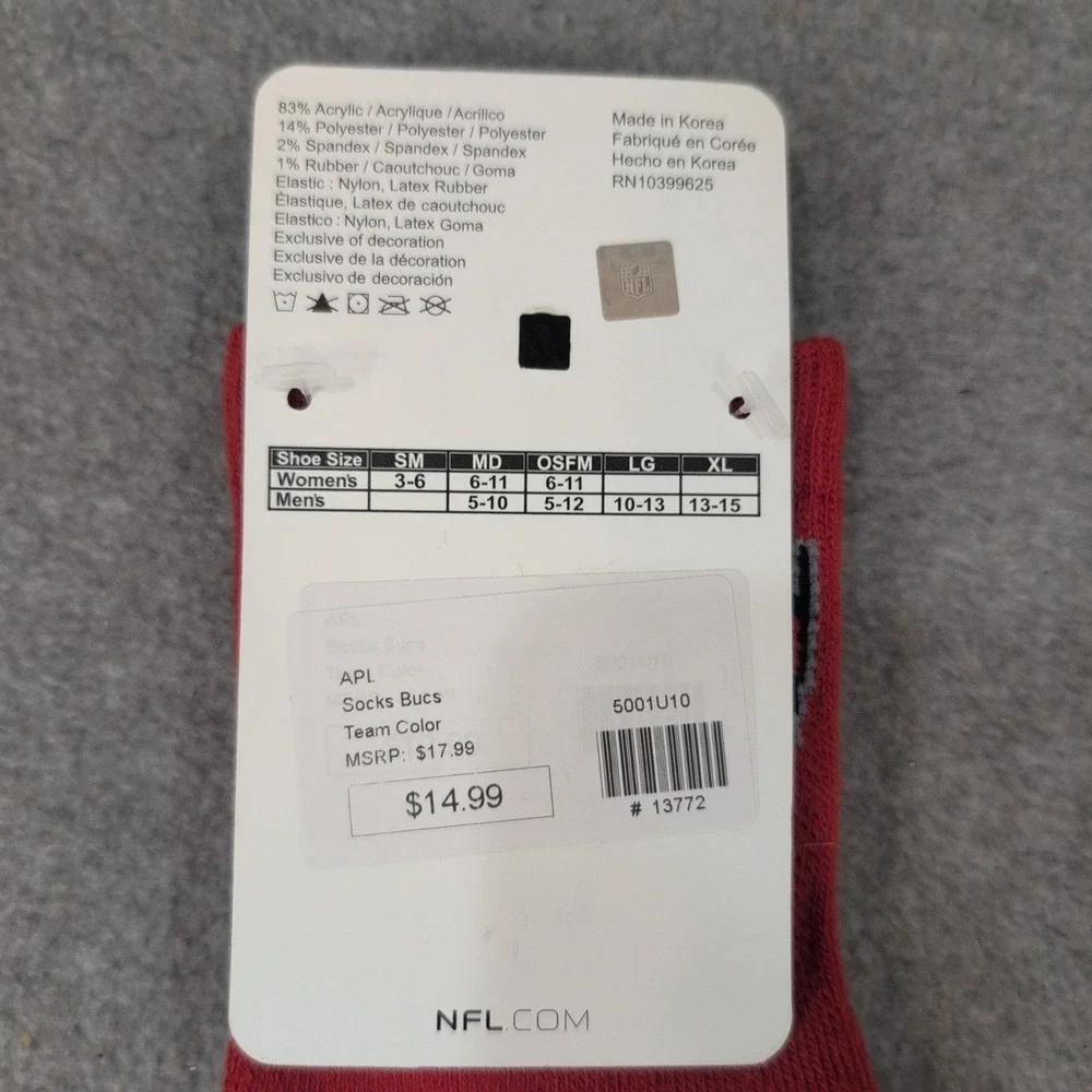 Tampa Bay Buccaneers NFL Team‎ Apparel Red Crew Socks LG 5001U10